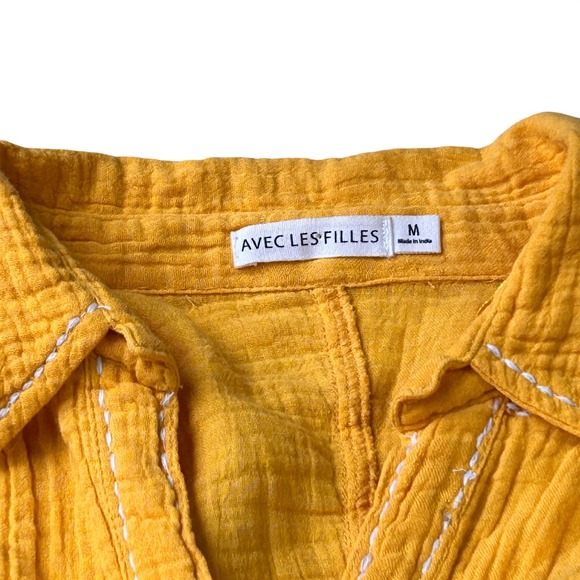 Avec Les Filles 2 Piece Gauze Set Button Front Shirt Drawstring Shorts Medium - Picture 6 of 6